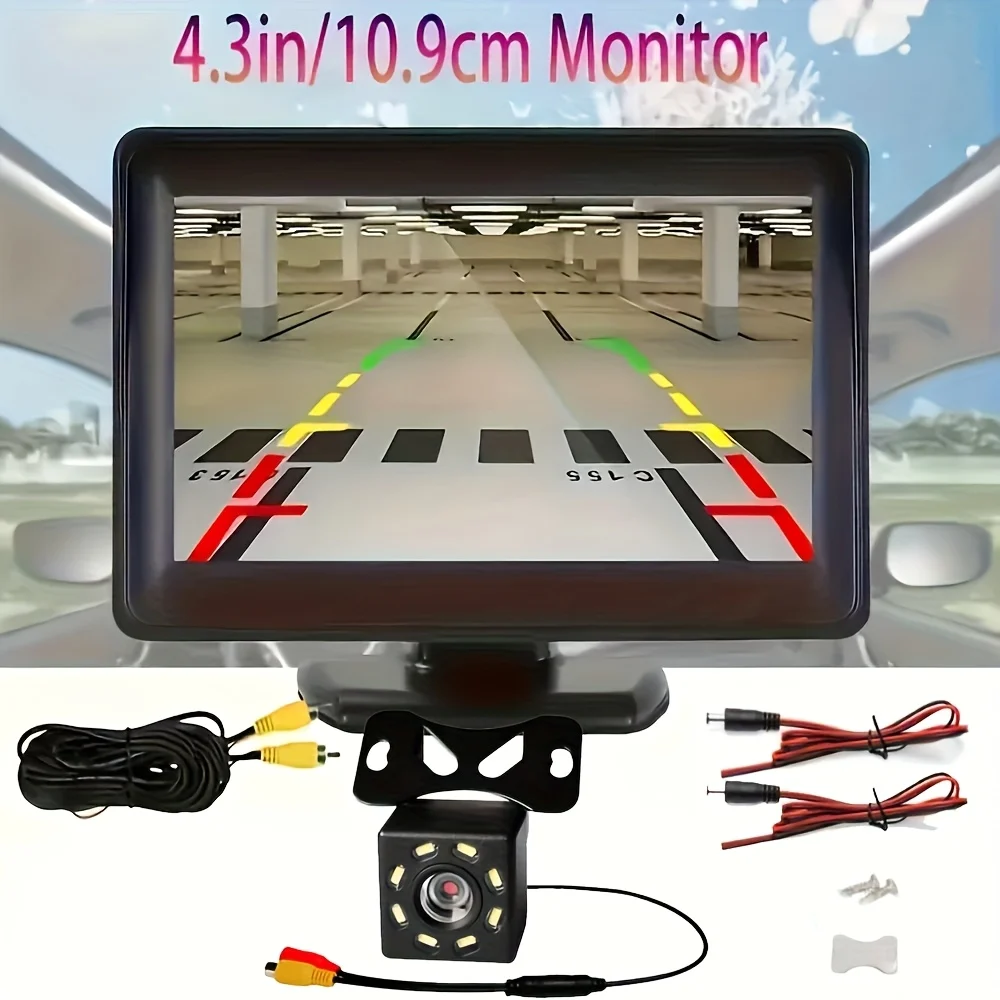 10.92cm HD Rearview Camera with 8 LED Lights - Night Vision Parking System for Cars,Trucks,SUVs, Camper & Van- Easy Installation