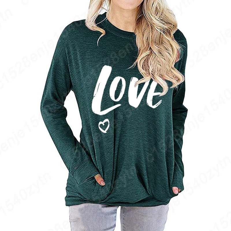 Vrouwen Casual Herfst En Winter Tops Love Print Lange Mouwen T-Shirts O-hals Tops Dames Pullovers Sweatshirts Losse T-Shirts