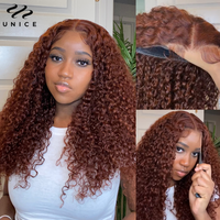UNice Reddish Brown Curly Wig With Invisi Drawstring 7x5 Pre Cut Pre Bleached Glueless Wig Human Hair Ready To Wear 150% Density