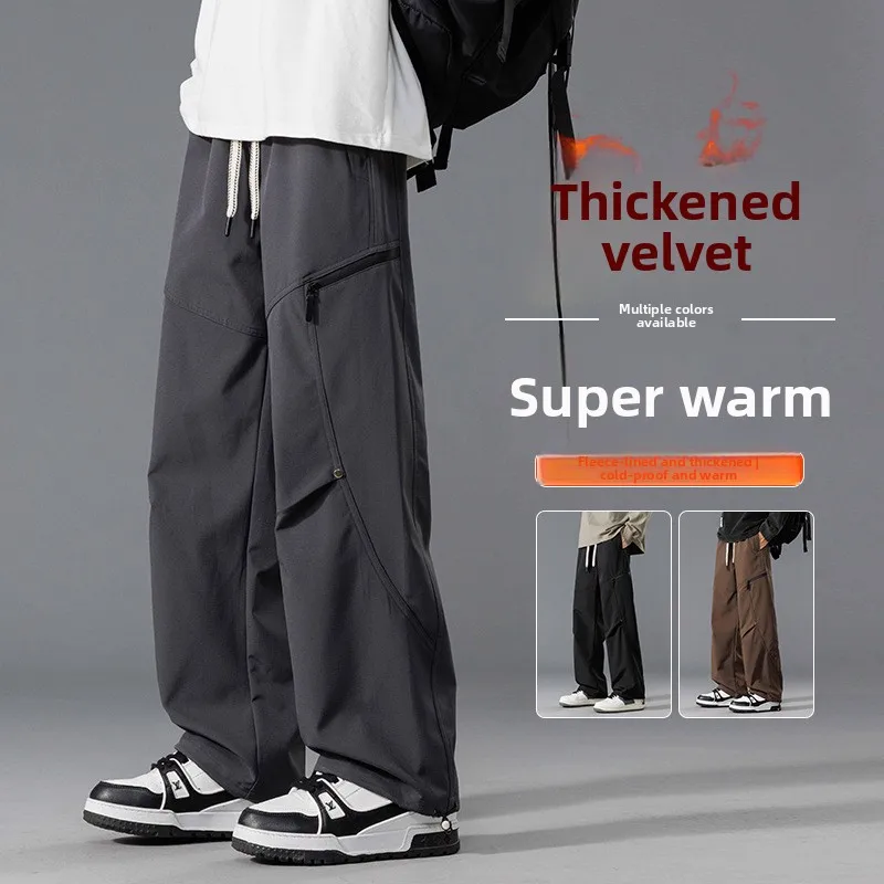 

Новинка 2025, мужские брюки, зимние рабочие брюки в американском стиле на флисовой подкладке, уличные водонепроницаемые повседневные брюки-карго с прямыми штанинами