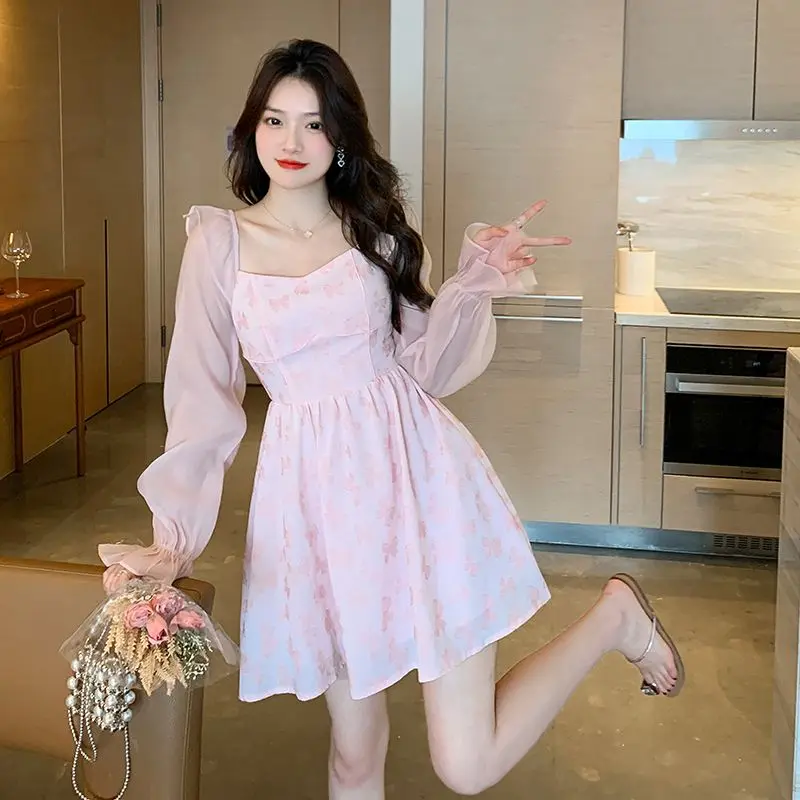 Vestido floral feminino barato casual na moda elegante luxo de alta qualidade estilo flor coreana y2k chiffon vestidos de manga longa femininos