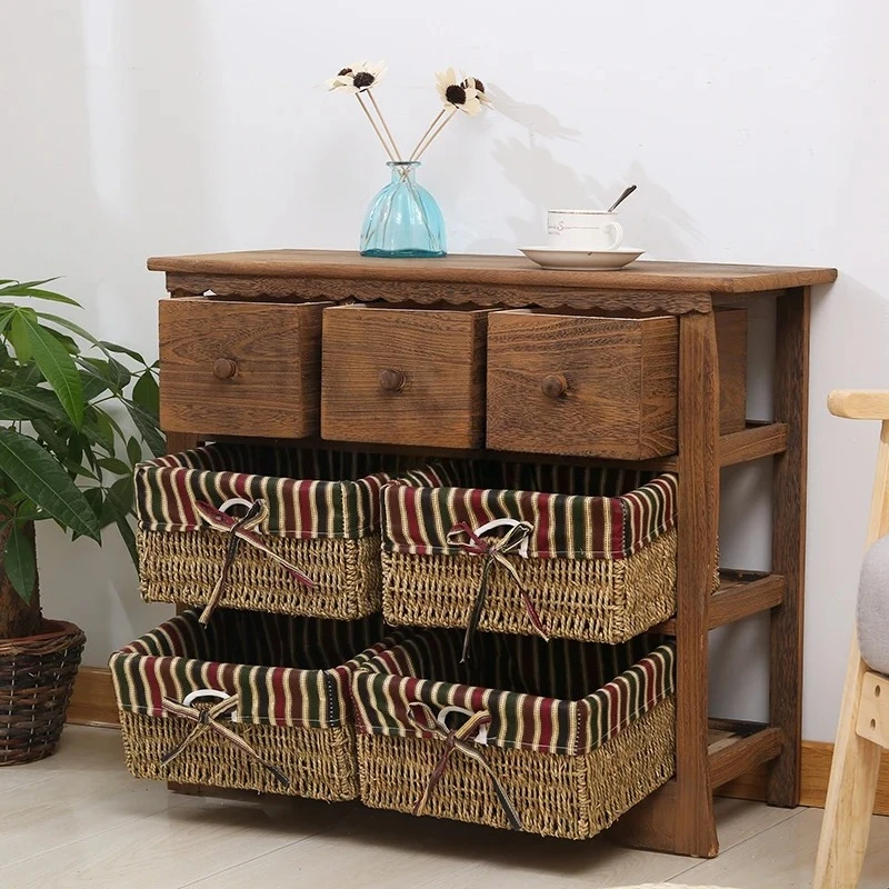

Pastoral style modern simple cabinet small apartment mini solid wood living room retro storage cabinet