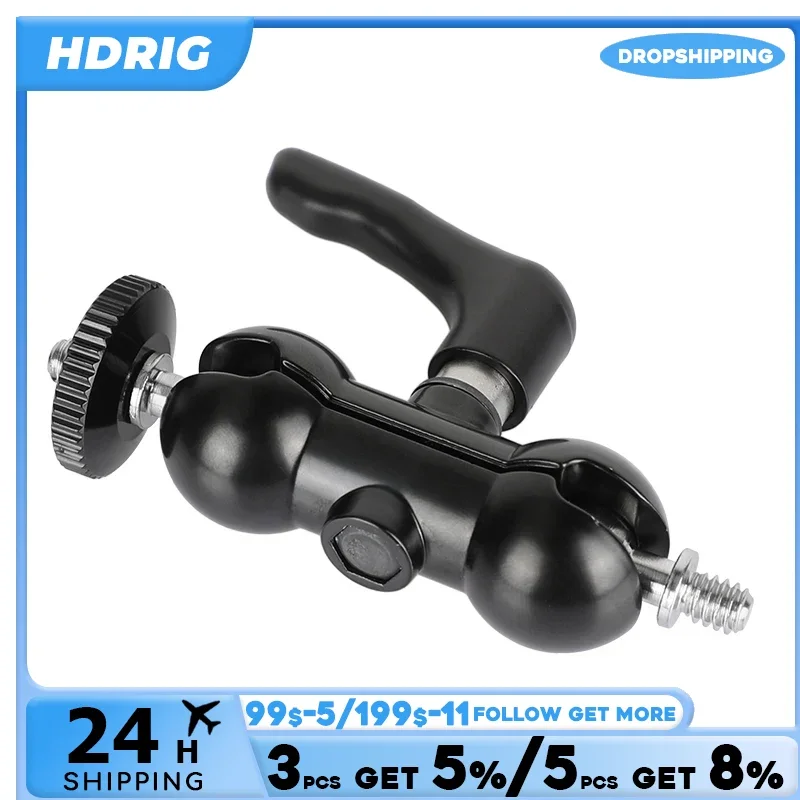 HDRIG Upgraded Ball Head Mount Double-end 1/4-20 Thread With Super Robust Central Lock Knob For DSLR Camera Flashlight / Monitor