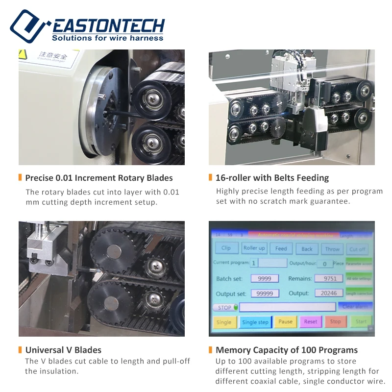 Eastontech High Quality Coaxial Cable Cutting And Stripping Winding Machine EW-06H-3+C Full Automatic Wire Strip Machine 360kg
