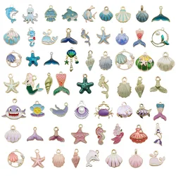 Mix 12pcs/lot Enamel Marine Life Shell Starfish Dolphin Charm Pendant For Jewelry Making DIY Earring Findings Accessories
