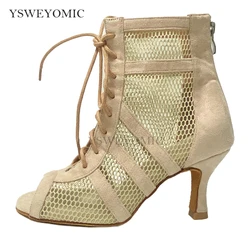 Khaki Black Zipper Latin Salsa Dance Heels Suede Sole Super Soft And Stable Ballroom Jazz Latin Bachata Heels For Dance Booties