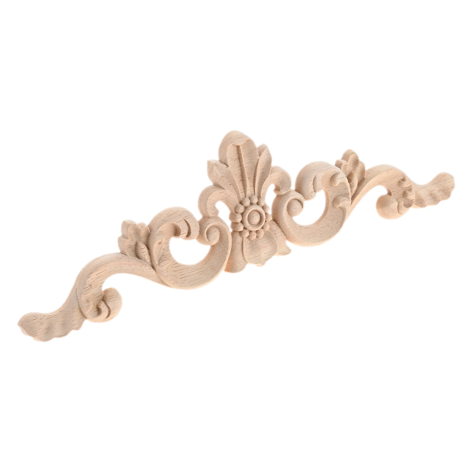 Unpainted Wood Applique 25*7cm Hollow Flower Branch Crown Oak Decals Exquisite Carving Decor Cupboard Wardrobe Fireplace Wall