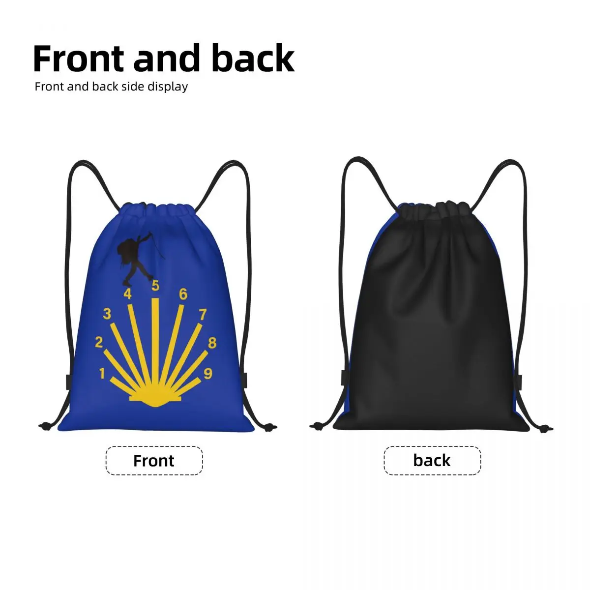 Mochila de cordão para homens e mulheres, concha dobrável de vieira, saco de treinamento para caminhadas, ginásio, Camino De Santiago