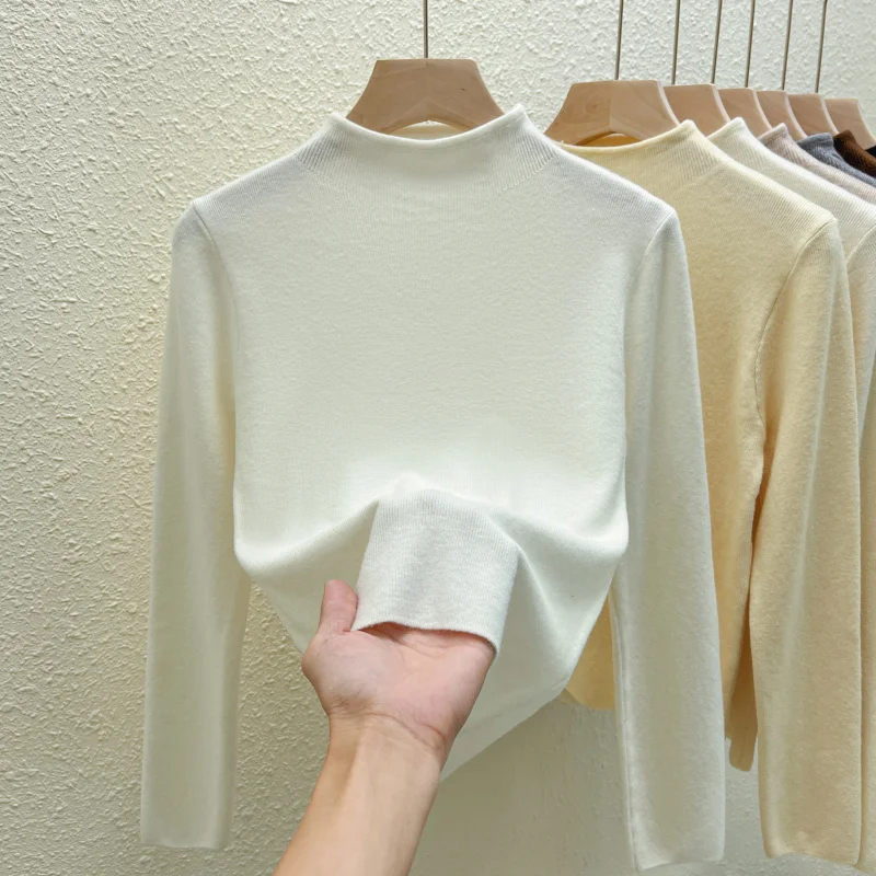 

Женские однотонные вязаные свитера, осень-зима 2025, пуловер с длинными рукавами, водолазка, универсальные топы, корейский джемпер Pull Femme