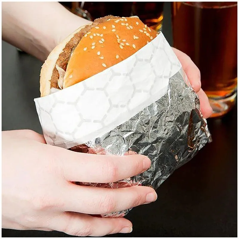 Disposable Honeycomb Aluminum Foil Paper For Burger Baking Roasting Grease-Proof Wrapping Paper Sheet for Sandwich Burger Fries