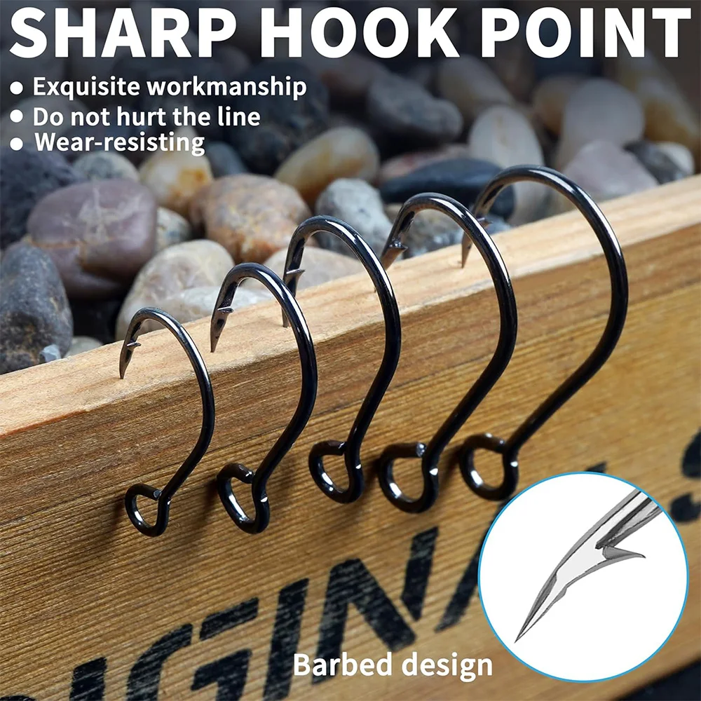 70Pcs Fishing Inline Single Hooks Single Replacement Hooks for Hard Lures Circle Large Eye Single Bait Hooks for Bass Trout Lure image 5