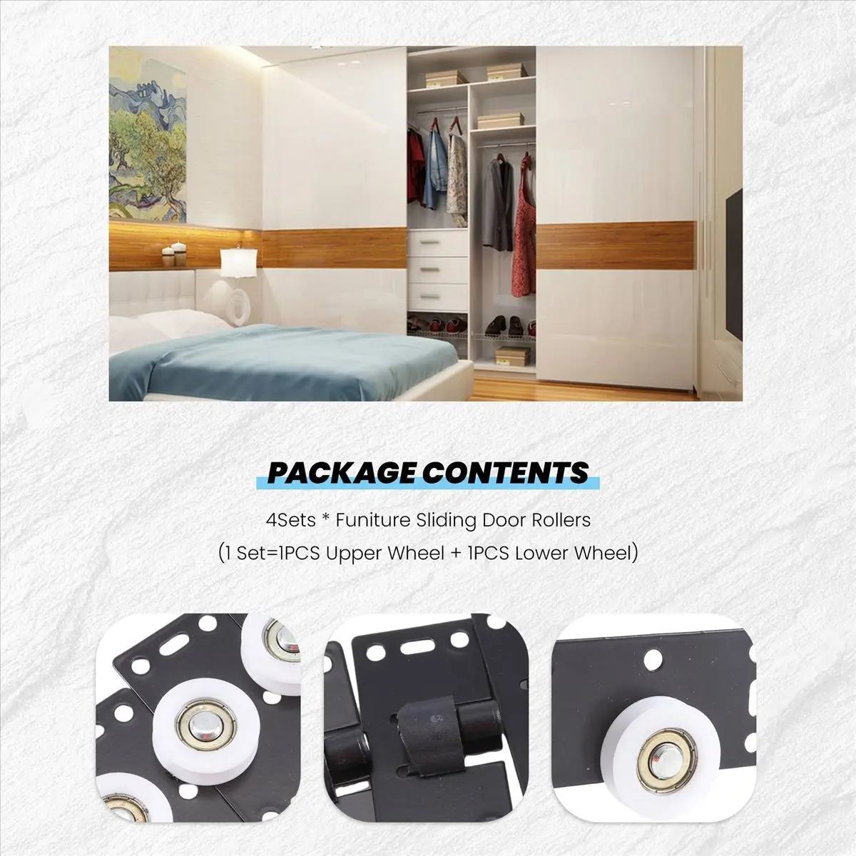 MALL 4Sets Sliding Door Wheels Rollers Pulleys Runners for Cupboard Wardrobe Cabinet Smoothly & Mute Nylon Wheels