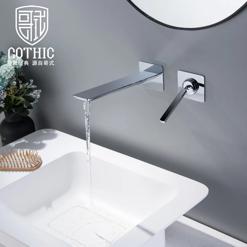 

Extremely Simple Wall Type Faucet Cold And Hot Gun Gray Concealed Embedded Washbasin Single Handle Faucet Brushed Gold