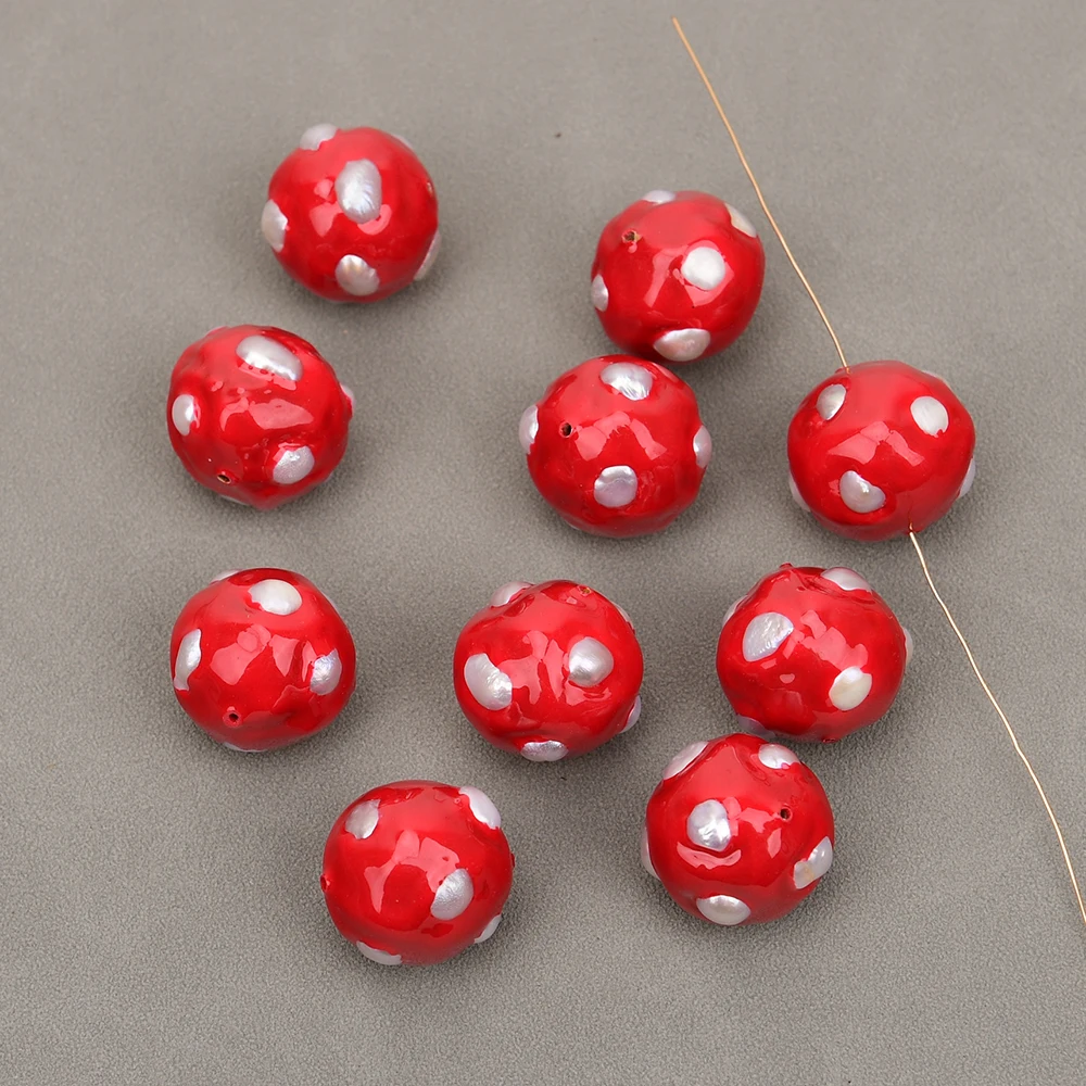 

APDGG 10 Pcs 20mm Cultured White Keshi Pearl Paved Red Enamel craftsmanship Bezel Loose Beads Connector Jewelry DIY