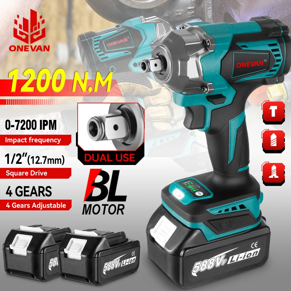 1200N.M Brushless Electric Impact Wrench 1/2Inch Cordless Electric Wrench Socket Screwdriver Power Tools For Makita 18V Battery