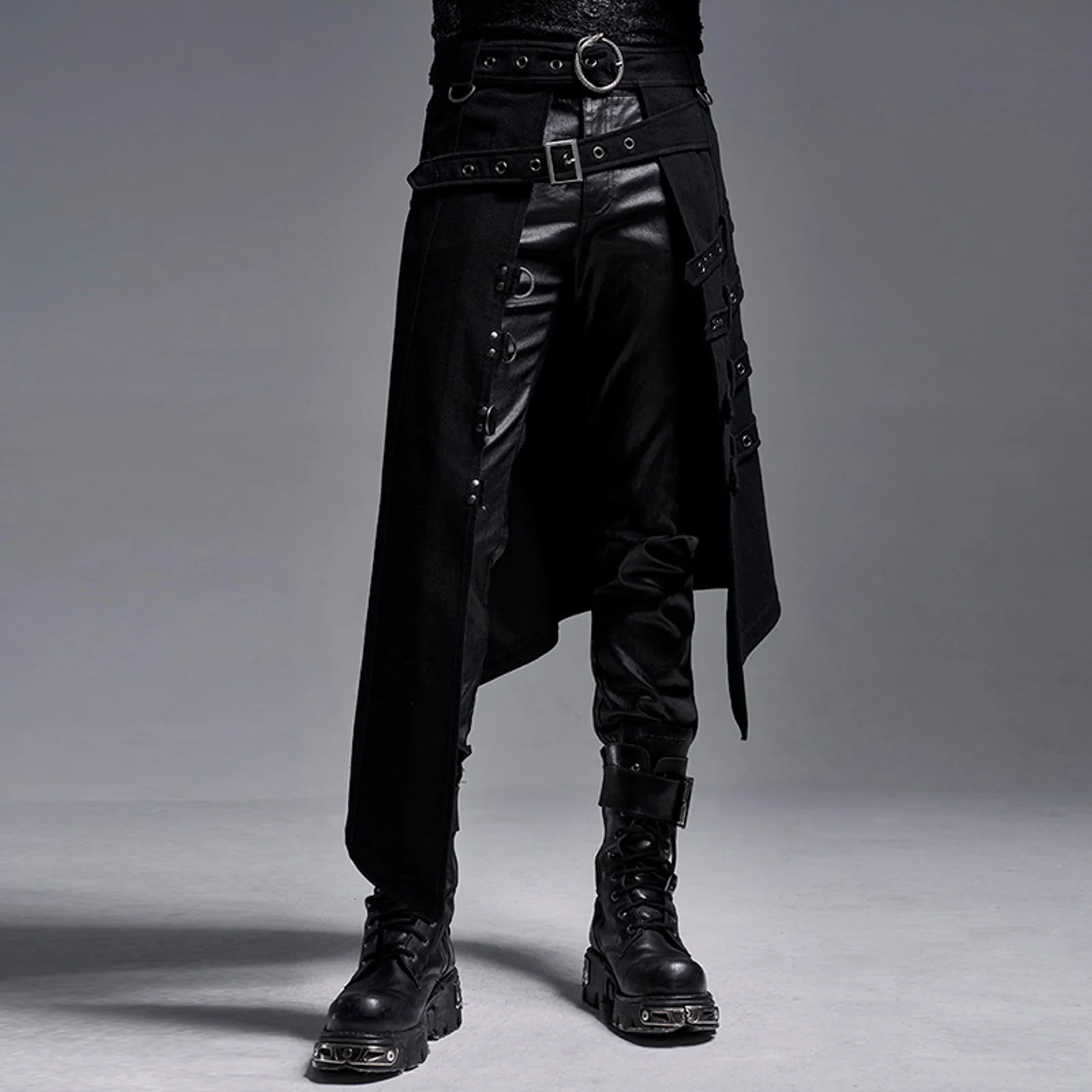 Pantalones rectos de pierna ancha con cordón para hombre, tendencia Rock Punk Ashes, gótico, asimétrico, Punk, medio vestido, pantalones para hombre