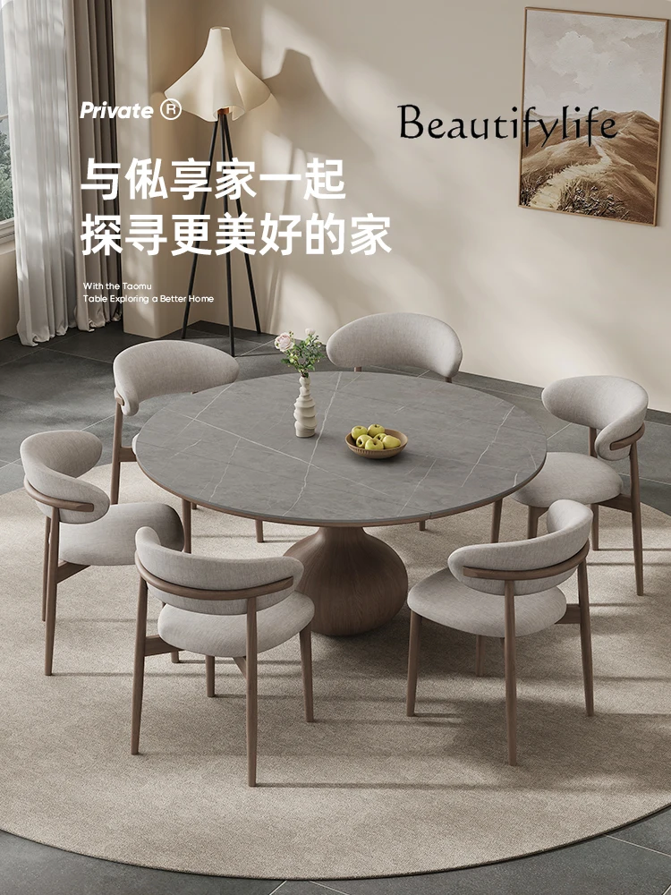 Solid Wood Rock Plate Dining Table and Chair Combination Retractable Square and round Dual-Use Folding Dining Table and Chair