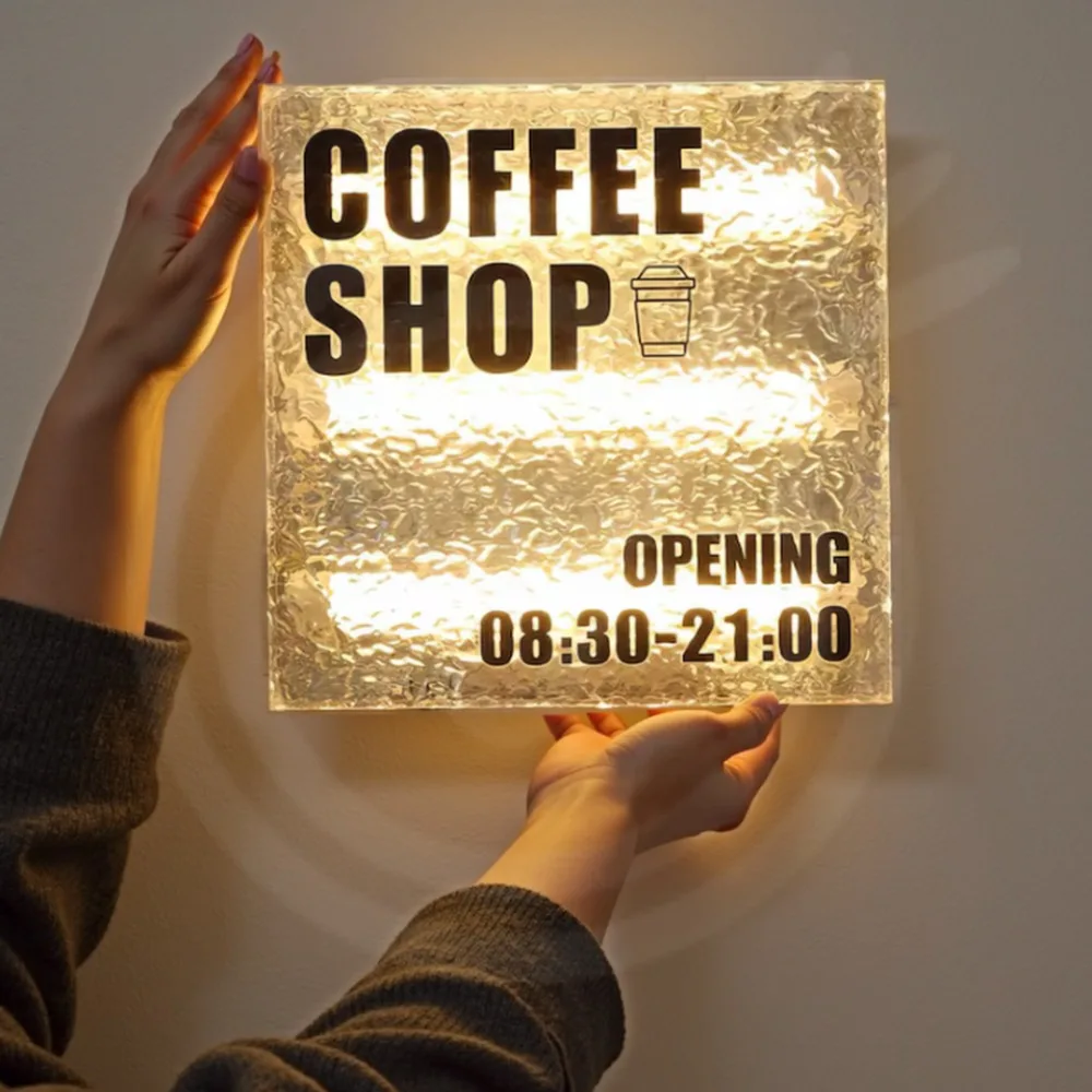 

Custom Light Box Outdoor Double Sided Wall Mounted Opening Sign for Salon Coffee Shop Business Display Signage