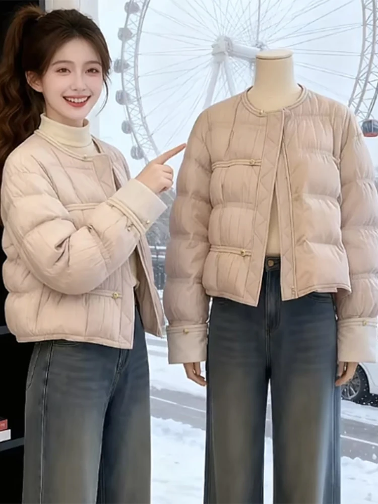 

Fashionable Lightweight Simple Diamond Pattern Splicing Cotton Jacket Women's Autumn Winter Korean Style Elegantly Casual Thi...