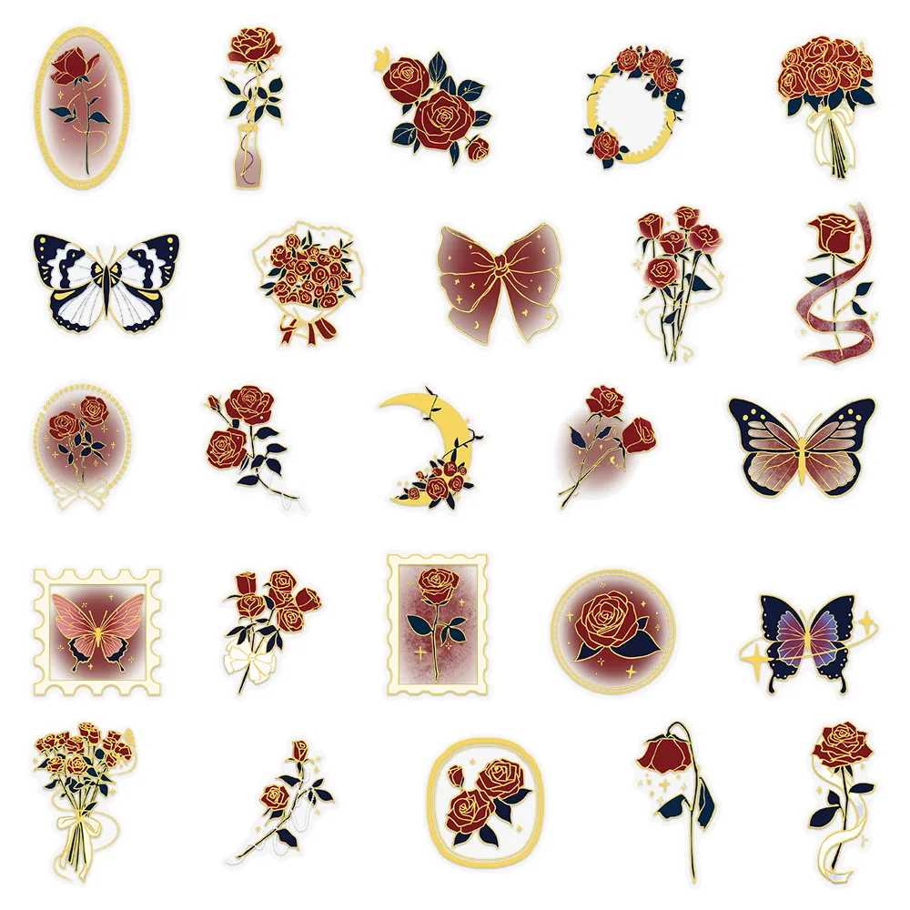 50 SZTUK Naklejek z Motywem Retro Róż, Estetyka Cartoon, Dekoracja DIY, Etui na Telefon, Notatnik, Deskorolka, Kubek na Wodę, Naklejki na Zabawki, Prezent