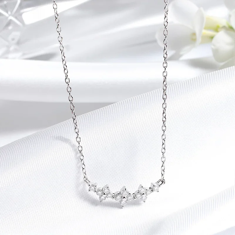 QIBAOKU Flowers Moissanite Necklace Gradient Smile Pendant for Women Girl Birthday Couple Jewelry S925 Sterling Silver 2026