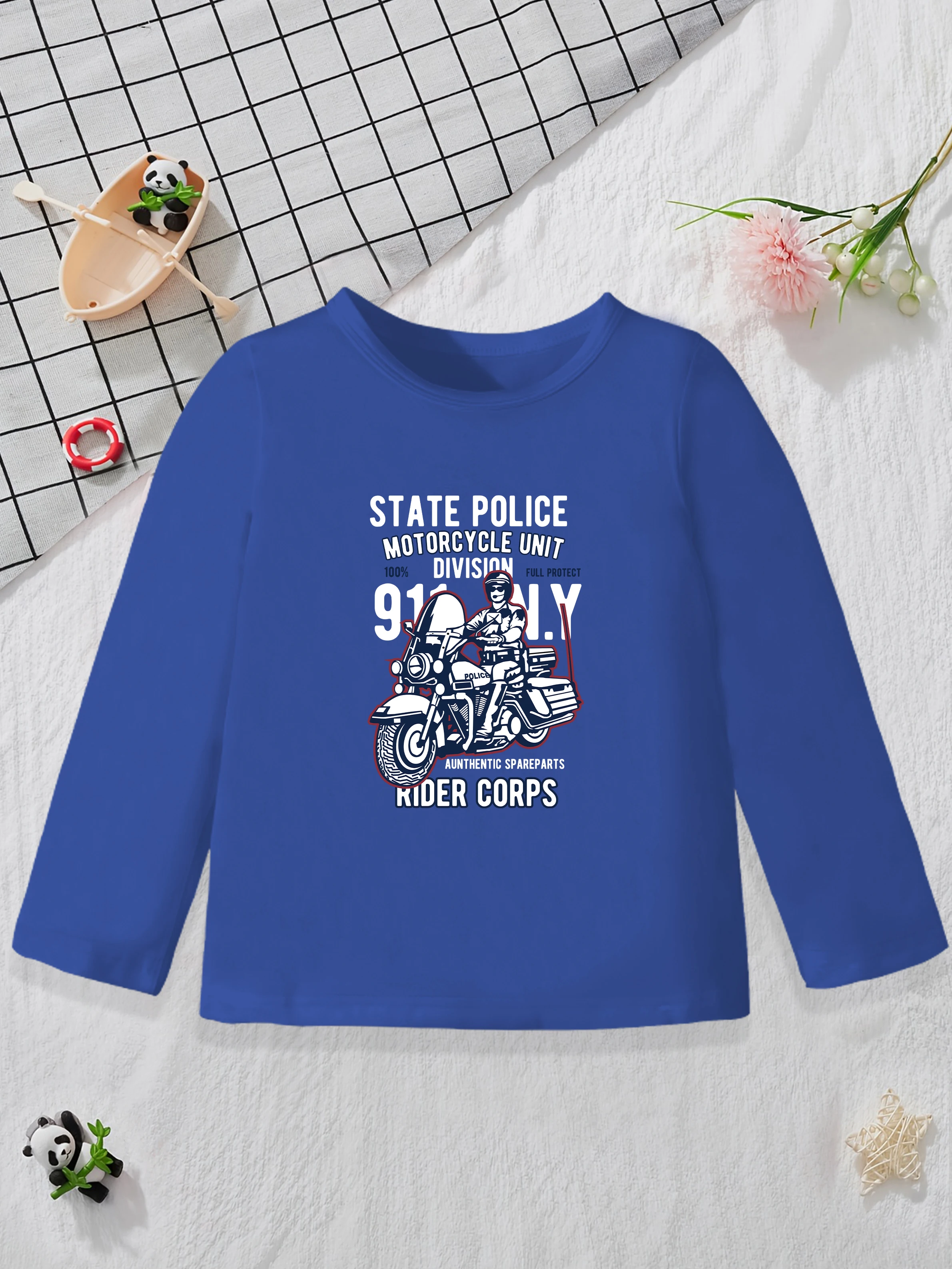 1 pieces: Boys Autumn Casual Base Layer Cartoon Biker Pattern