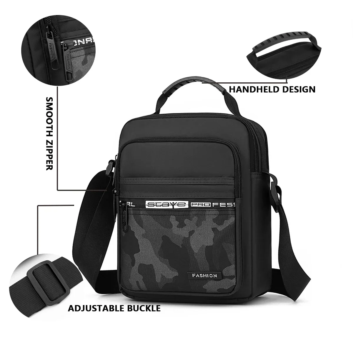 Office leisure nylon shoulder bag men and women are suitable for multiple pockets cell phone money documents storage bag