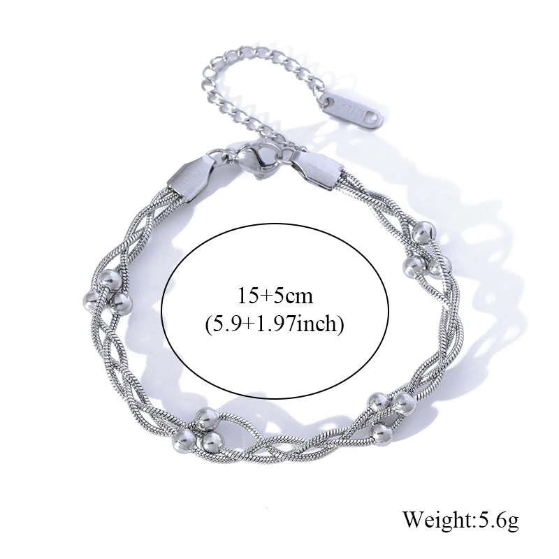 EILIECK 316L Edelstahl Silberfarben Perlen-Wickelketten-Halsketten-Armbänder-Set für Damen Trendiger Wasserdichter Schmuck Geschenk – Detail 7