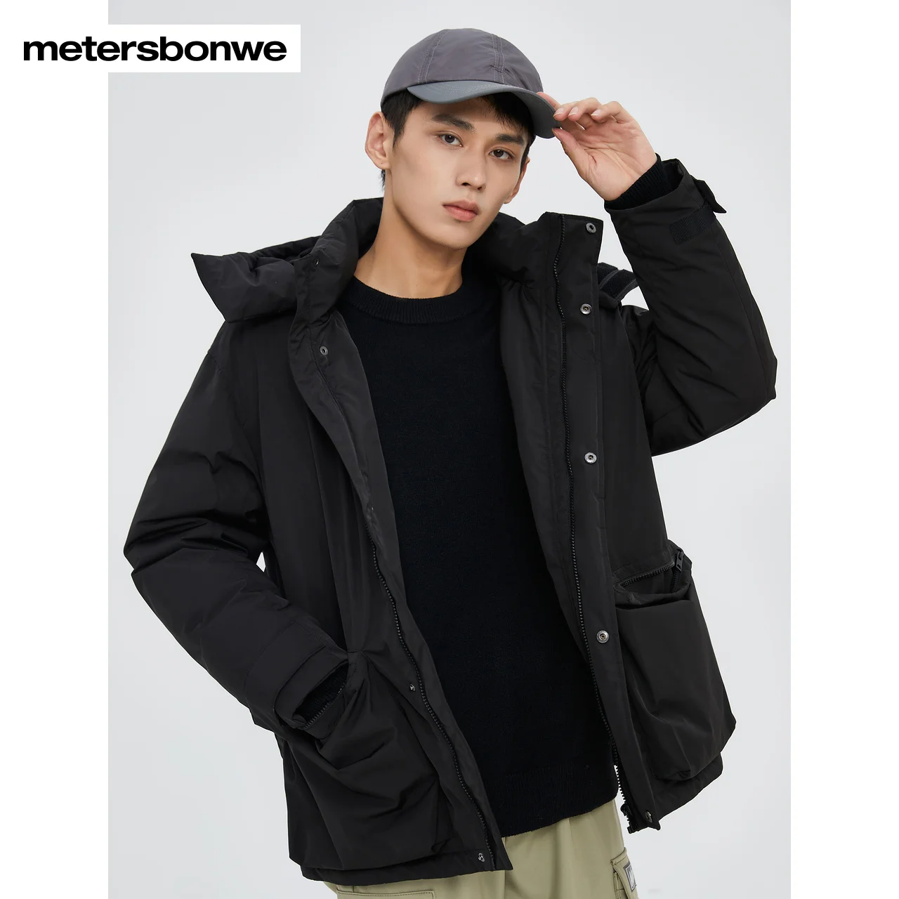 Metersbonwe-Men\'s Jacket Puffer Hat Detachable Comfort Bag zipper Hooded  Thickened  Windproof Coldproof Warm Outerwear Winter