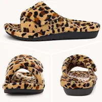 Shevalues Leopard Print Fur Women Slippers Fuzzy House Slippers Winter Open Toe Cotton Slippers Fashion Indoor Orthopedic Slides - Image 5