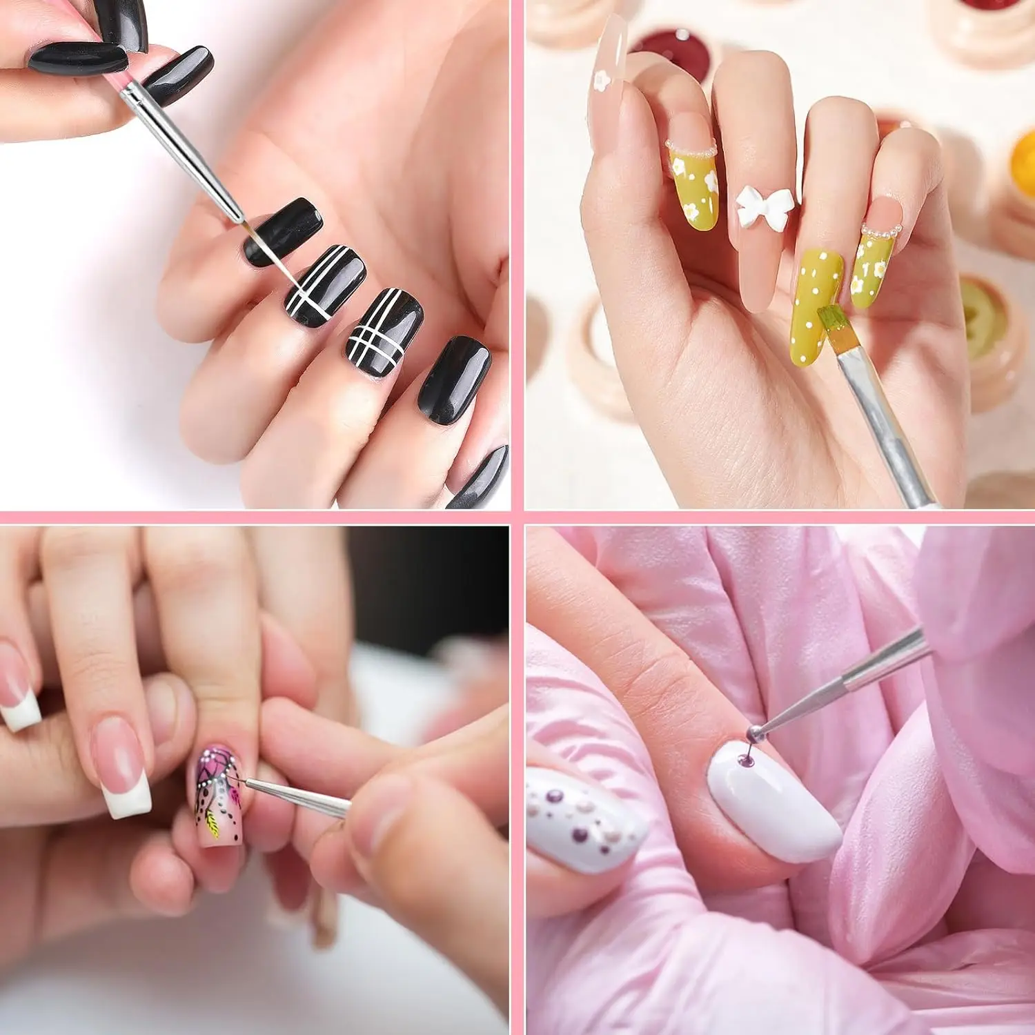 YIKOOLIN-Juego de pinceles para uñas, Pinceles para dibujo de Gel acrílico UV, pinceles para decoración de uñas, esmalte de Gel, herramientas de diseño, 15 piezas