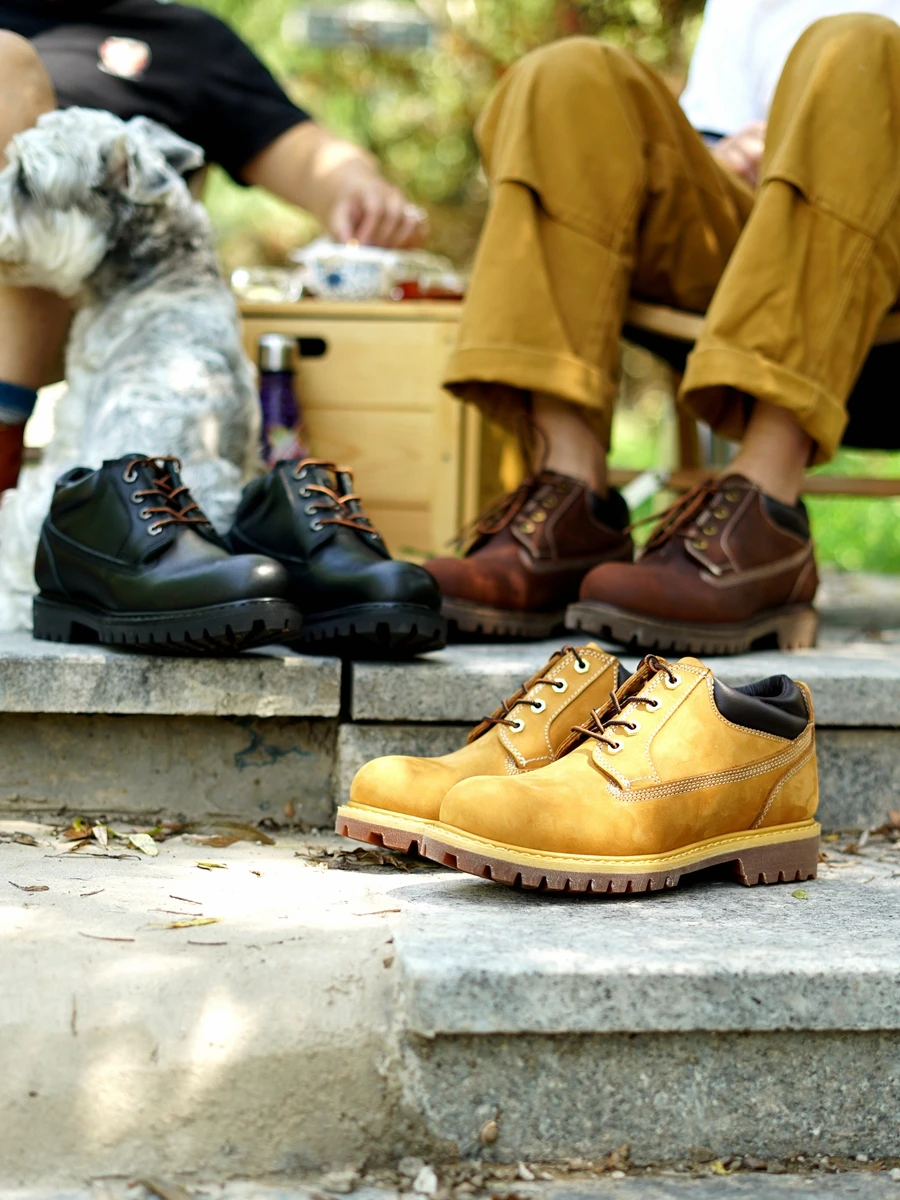 Wear-Resistant Casual Shoes Top Layer Cowhide Low Help Work Boots Big Head Style Comfortable Rubber Sole Youth Trend
