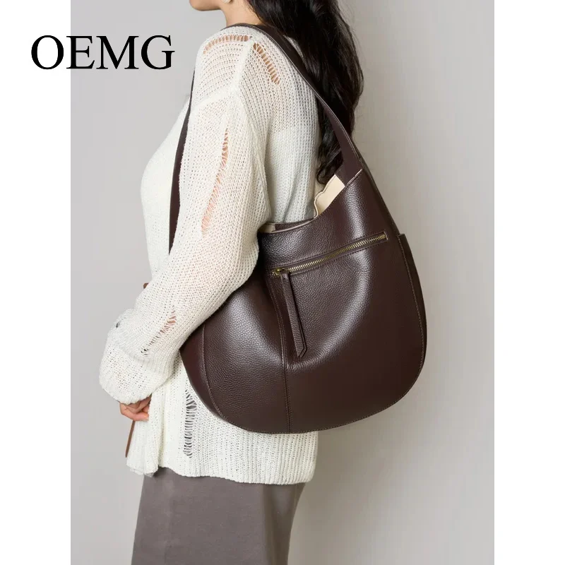 

OEMG underarm cowhide Genuine leather bag Soft Leather Large Capacity minimalist handbag luxury high quality shoulder bag
