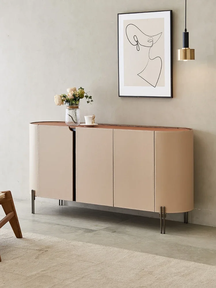 Light Luxury Saddle Leather Entrance Cabinet Tea Cabinet Sideboard Cabinet Modern Minimalist Locker