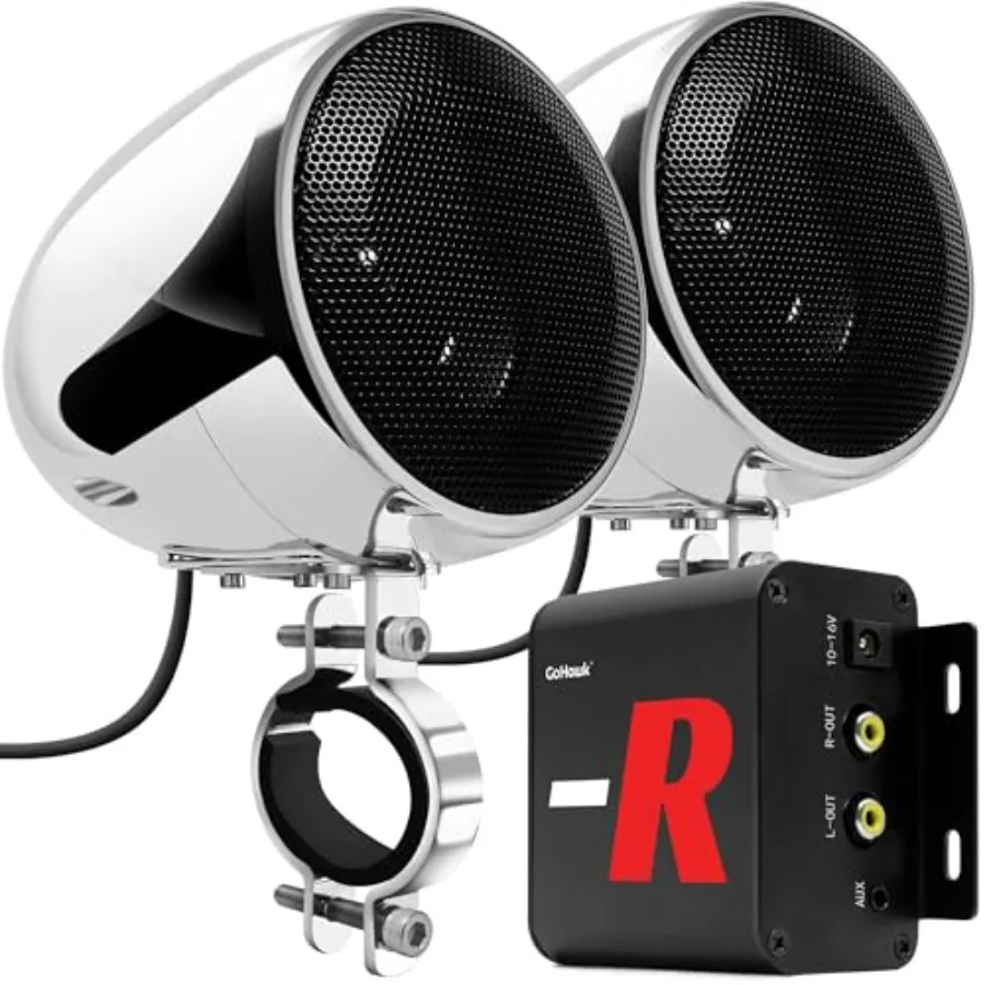 

Bluetooth Motorcycle Speakers and Amplifier o Sound System, 4 Inch Weatherproof Speakers, Volume Control, FM Radio, Perfect for