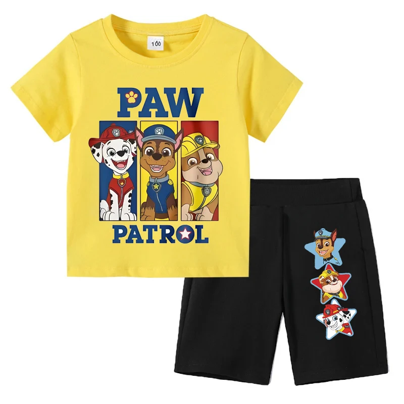 

PAW Patrol Summer New Boys Short Sleeved Top Shorts Two Piece Set Children's Casual Breathable Outfits Kids Beach Clothing Suit