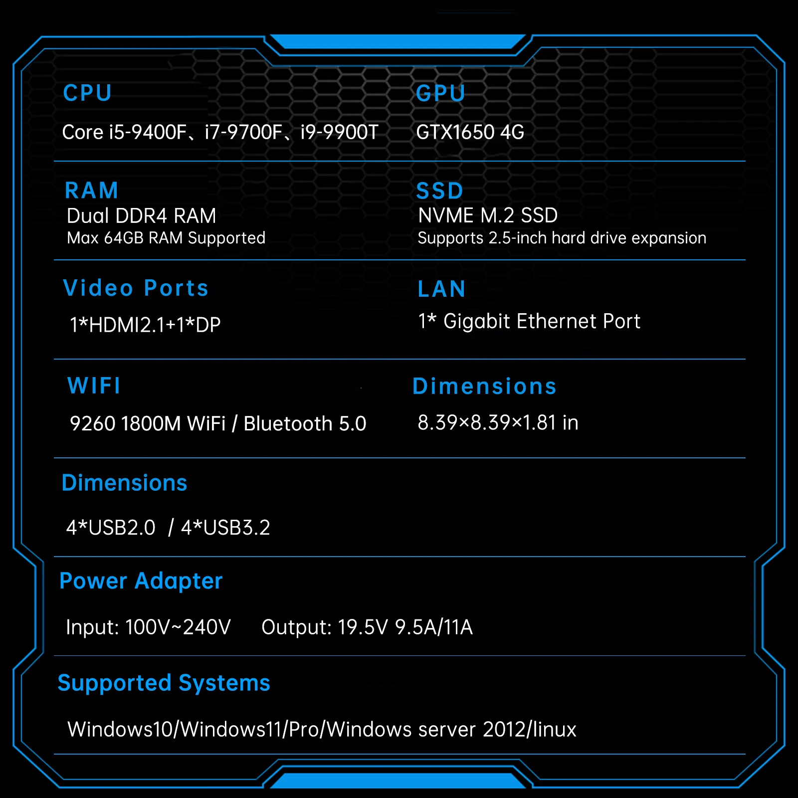 Msecore MV9 Intel Core I9 i7 GTX1650 Dedicated Card Windows 11 Micro Mini PC Desktop Gaming Computer Portable Office Minipc WIFI - view 3