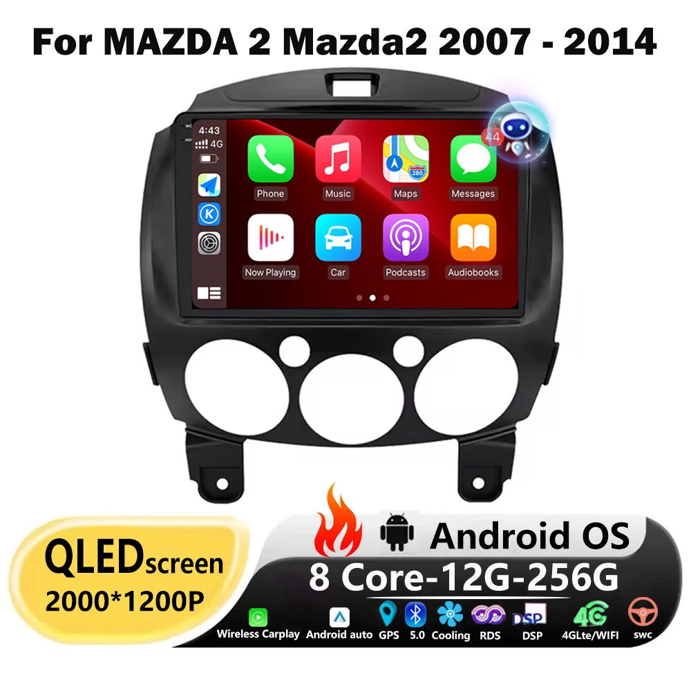 Wireless Carplay For MAZDA 2 Mazda2 2007-2014 Android 16 Auto Car Radio Multimedia Video Player GPS Navigation Stereo 360 Camera