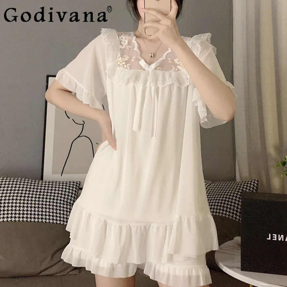 

Elegant Nightdress Summer New Pajamas Women's Sexy Lace Court Style Sleepwear Homewear Set