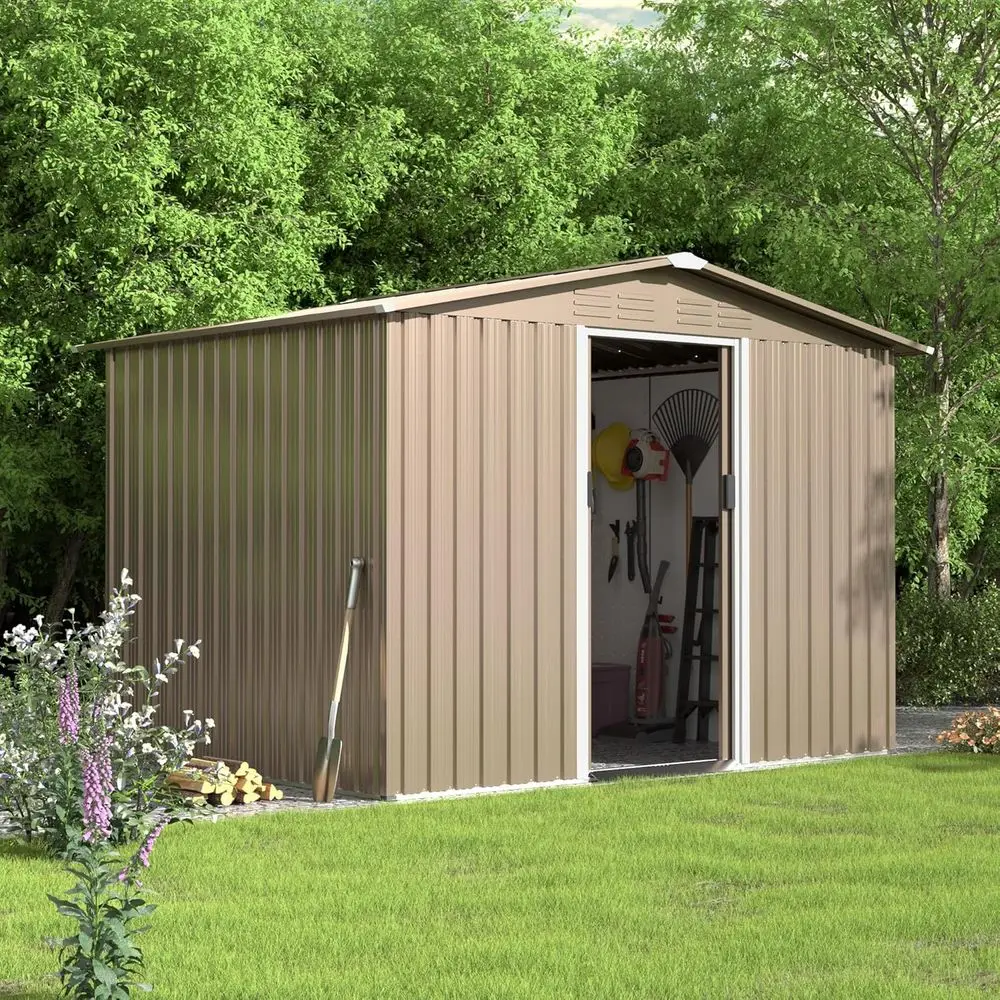6x8ft Outdoor Metal Storage Shed with Lockable Door and Air Vent for Garden, Patio, and Lawn Use