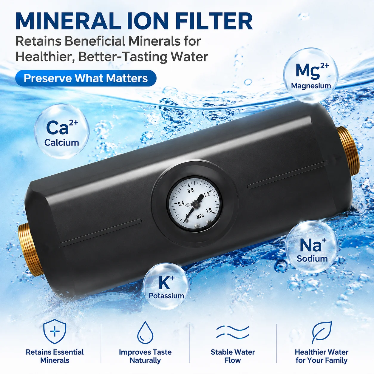 

Whole House Salt-Free Water Softener, Large Flow Anti-Scale Water Purifier Filter for Home