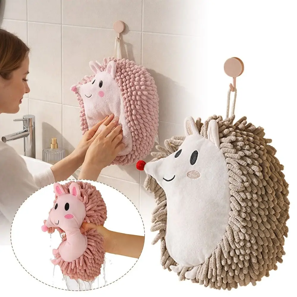 Creative Chenille Hand Towel Soft Cartoon Hedgehog Microfiber Towels Hanging Quick Drying Kitchen Handkerchief for Kitchen