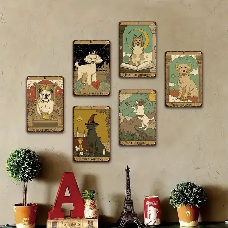 6 Pack Retro Dog Can Labels Retro Card Metal Sign Poster Wall Art Decor for Bathroom Dorm Home Decor Dog Lover Gift The Fool 20.