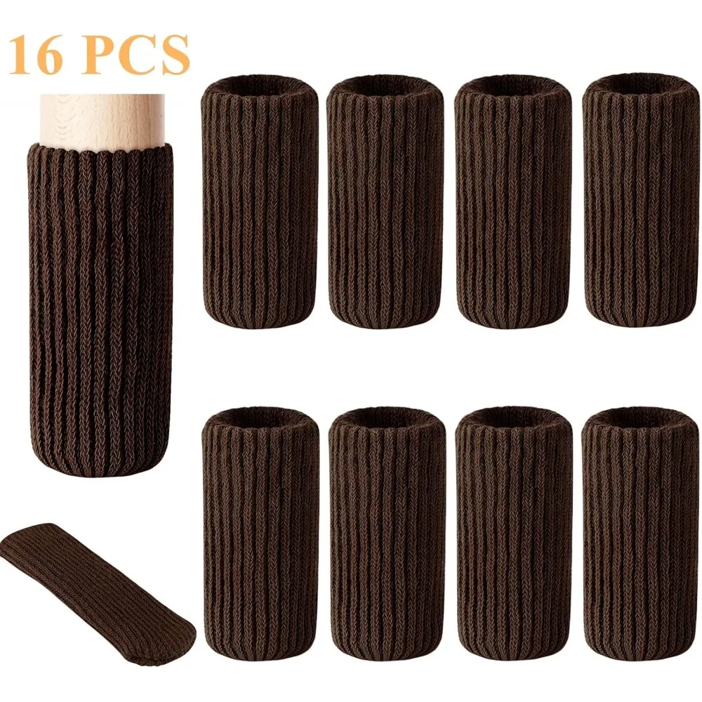 16 قطعة من جوارب أرجل الأثاث - واقيات أرضية أرجل الكرسي المحبوكة عالية المرونة، مجموعة أغطية أرجل الكرسي السميكة للقهوة، تتحرك بسهولة