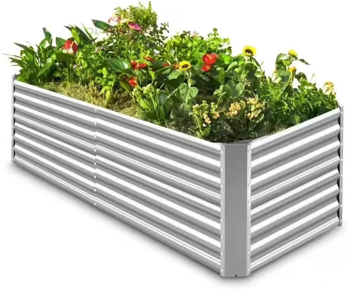 

Land Guard 8×4×2 Ft Galvanized Raised Garden Bed Kit, Galvanized Planter Raised Garden Boxes Outdoor