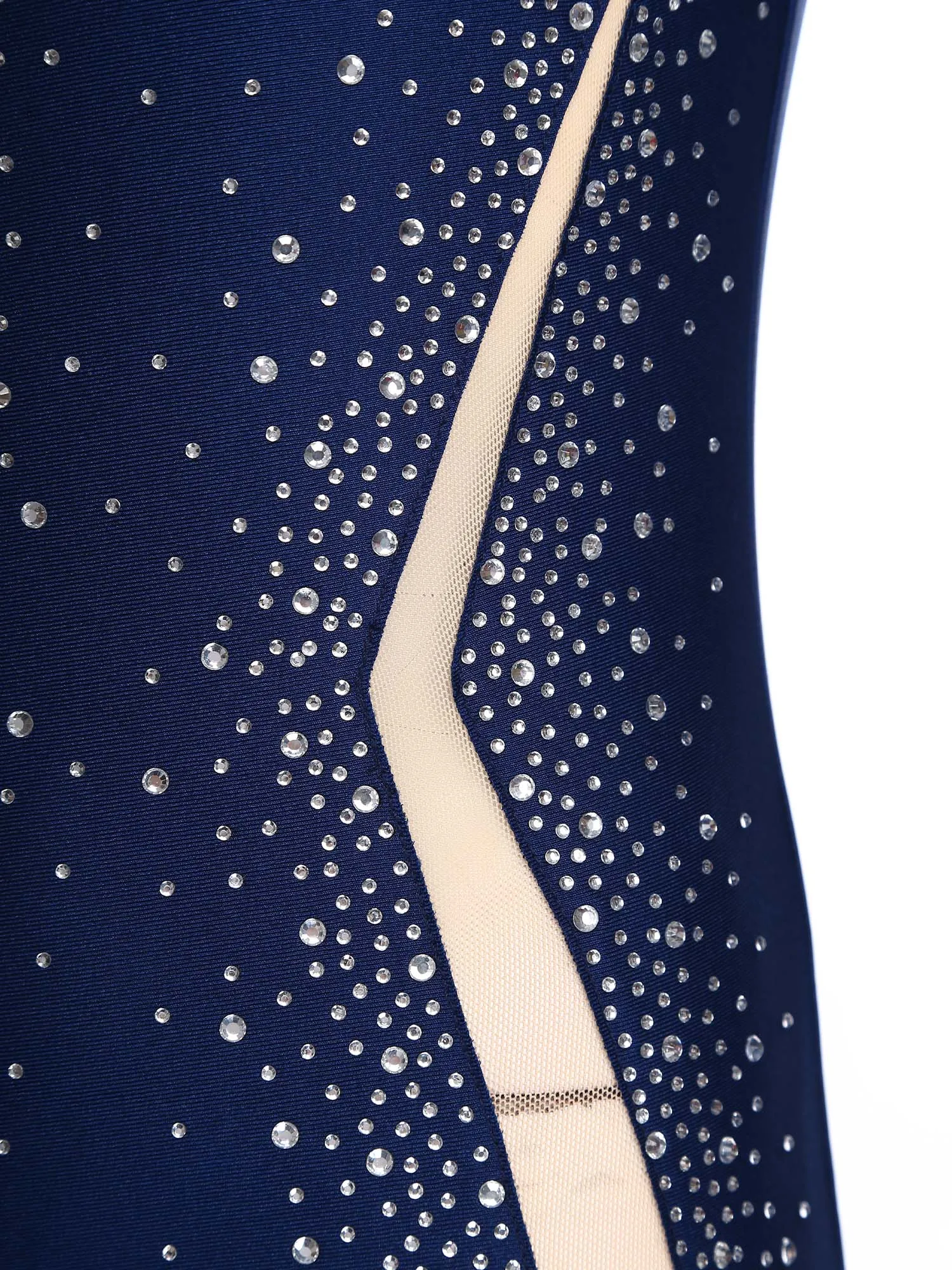 Womens Ballet Gymnastics Leotard Performance Costume Figure Skating Dancewear Rhinestones Long Sleeves Keyhole Back Jumpsuit