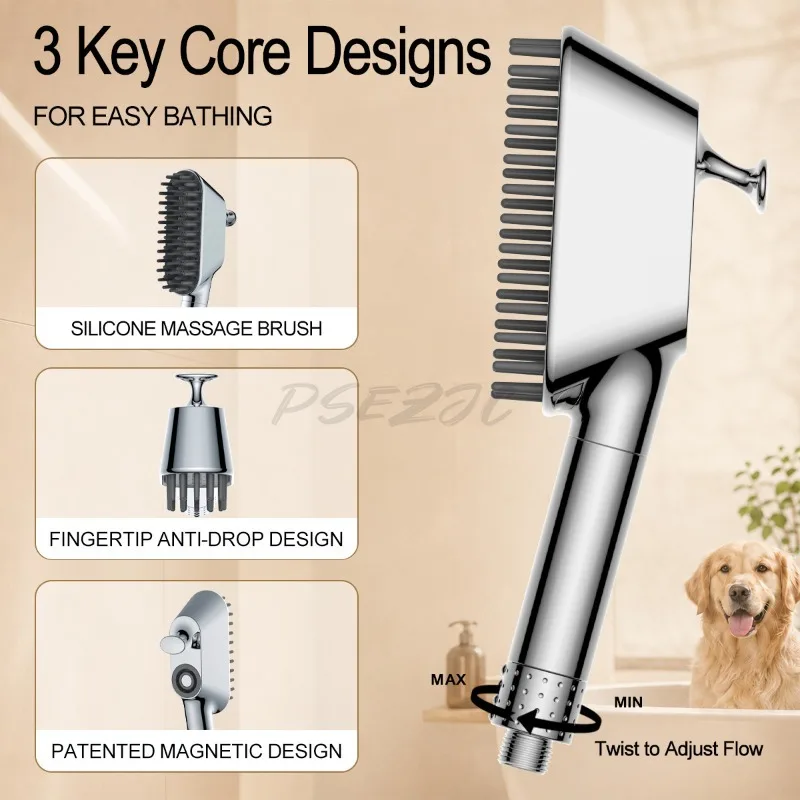 Magnetic Multi-stage Flow Regulation Pet Showerhead Cat and Dog Universal Pet Booster Showerhead Set