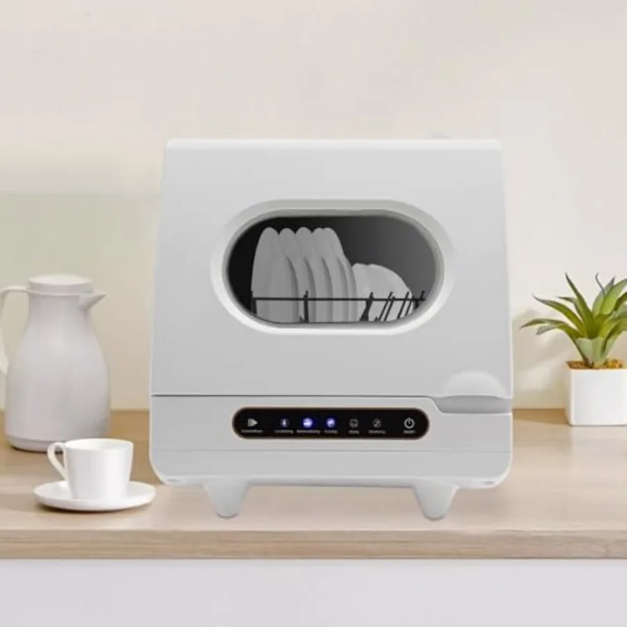 غسالة أطباق محمولة على سطح الطاولة بقدرة 1200 وات مع 12 منفذًا للمياه و360 رش للتنظيف باللون الأبيض طبق أوتوماتيكي بالكامل