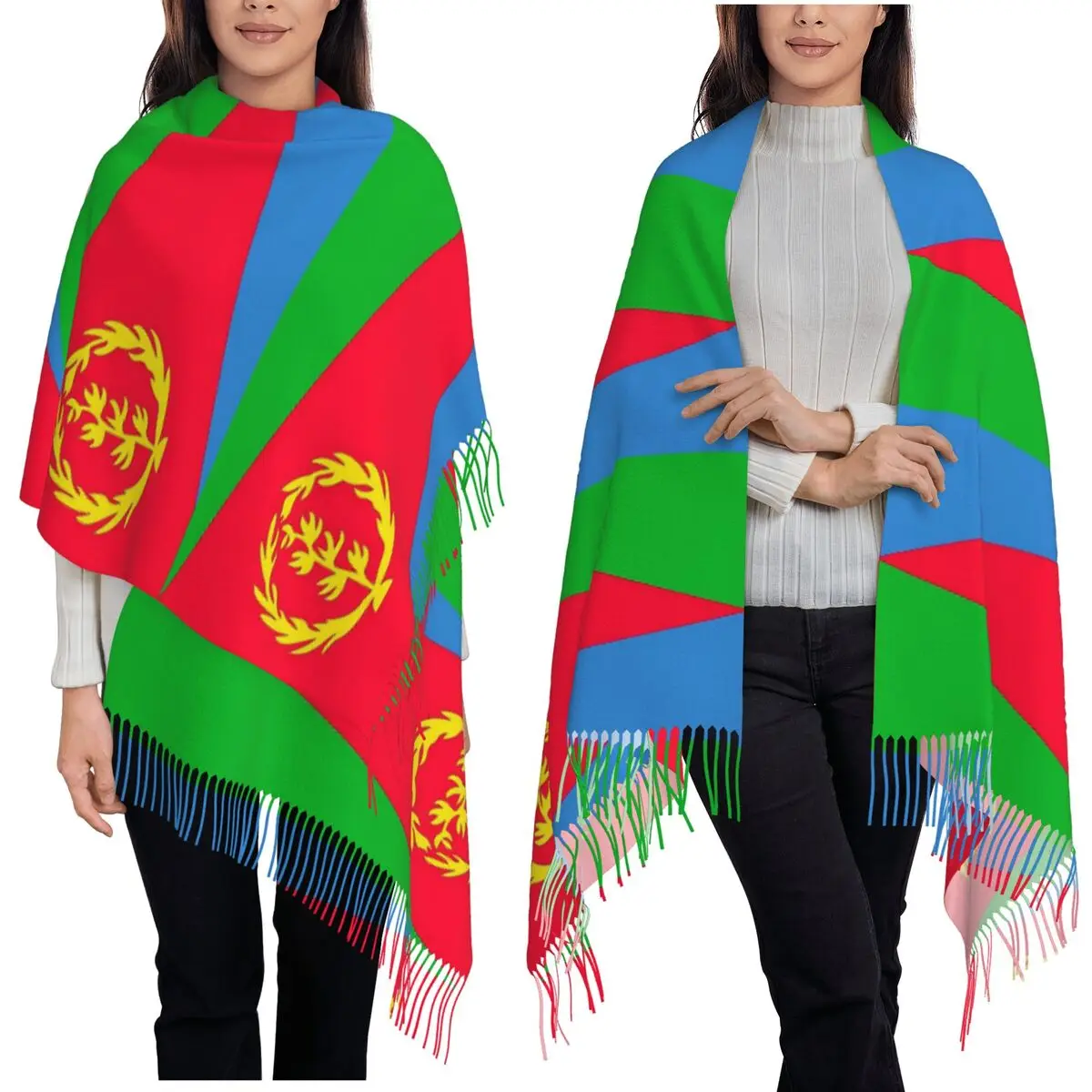 

Eritrea Flag Holiday Eritrea Heart Eritrean Flag Scarf Tassel Scarves for Women Shawls and Wraps Large Fall Winter Shawl Wrap