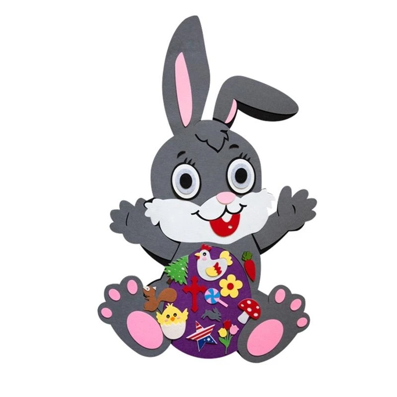 

Y4QA Felt Crafts Kits Flag for w/ Detachable Rabbit Egg for Door Wall Easter Decorati